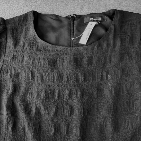 Madewell Puff-Sleeve Ruffle-Hem Mini Dress Size 00 Black Lined Woven Plaid - Picture 16 of 16